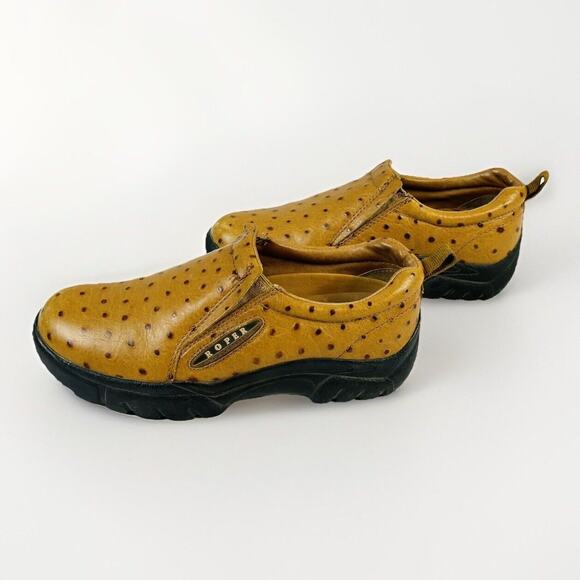 ROPER Leather Ostrich Print Shoes Clogs Womens Size 7.5 Tan Slip On - Picture 4 of 7